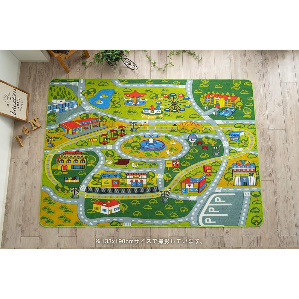Washable Kids Rug Children's Room Rug Mat Roadmap 2 133х190 1.5 Tatami Green Foldable