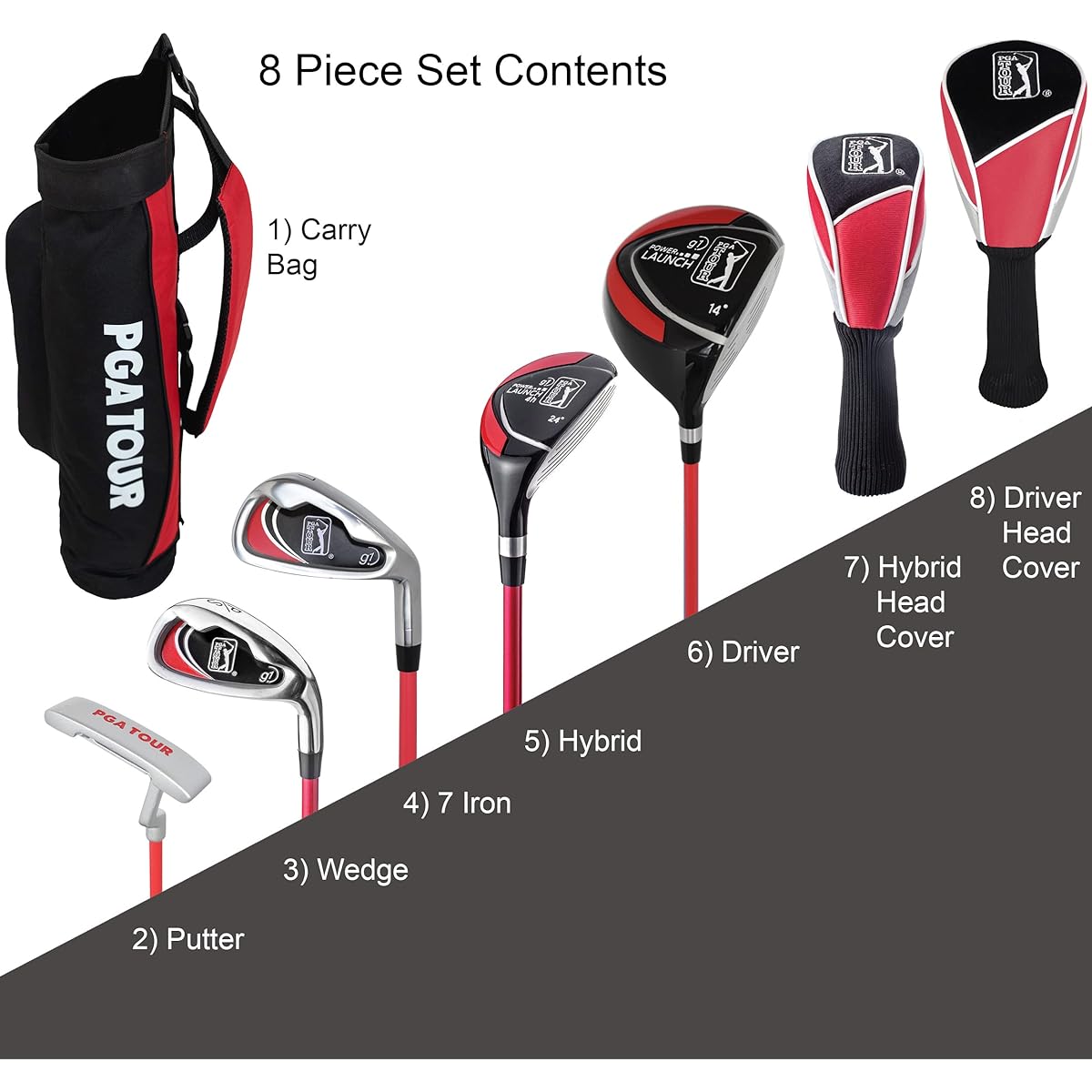 PGA Tour GS1 Series Golf Club Set Red Size S Age Range 5-8 years Height Range 49-56 inches