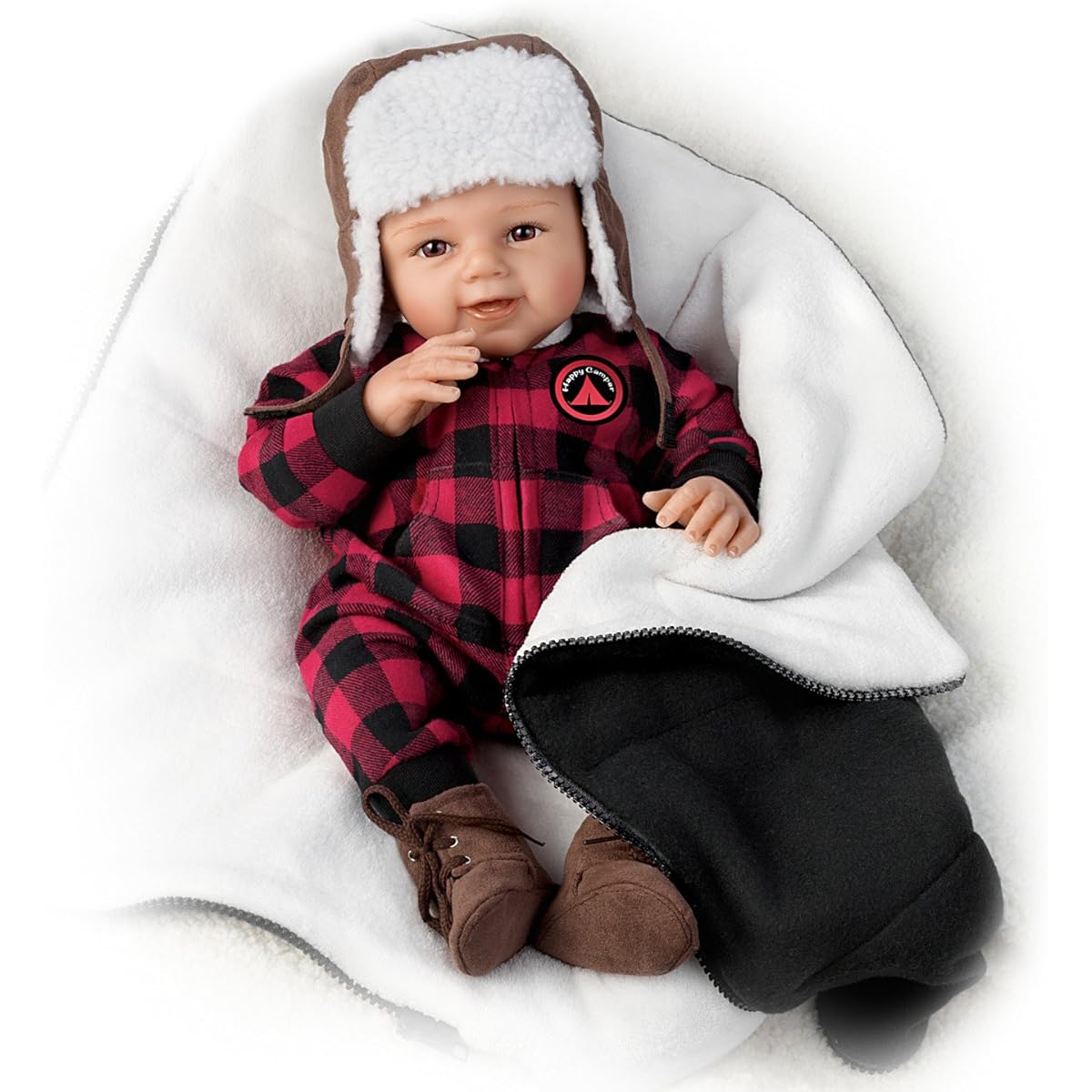 The Ashton-Drake Galleries So Truly Real Happy Camper Vinyl Baby Doll with Fleece Sleeping Bag