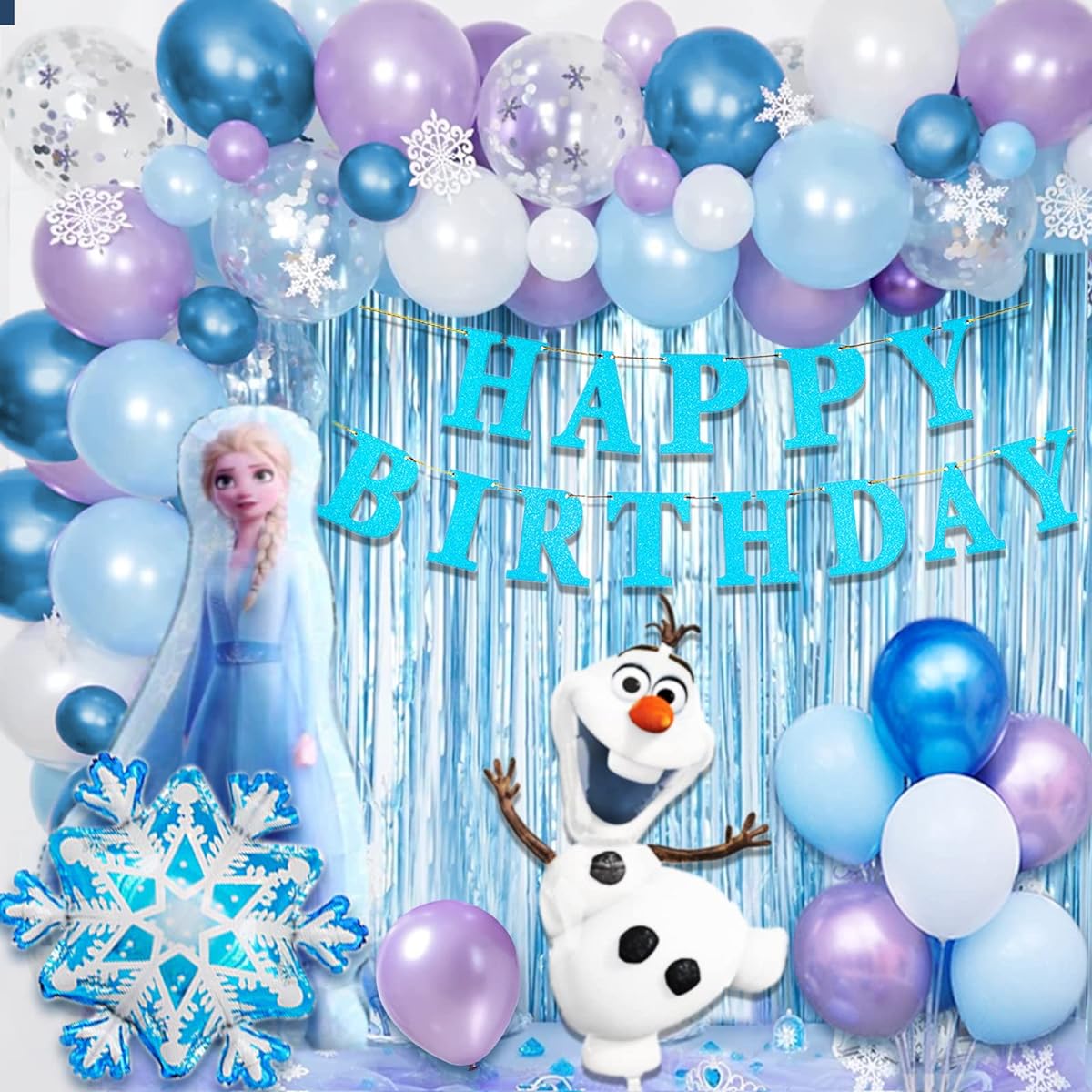 Frozen Birthday Decorations, Frozen Happy Birthday Decorations Snowflake Confetti Balloons Frozen Banner Frozen Foil Balloons for Girls