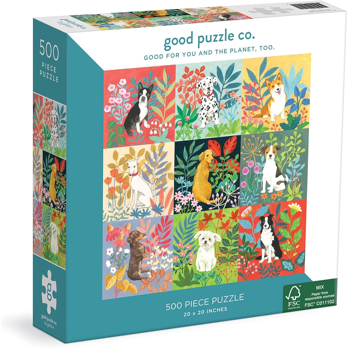 Dog and Flowers Jigsaw Puzzle 500 Pieces Good Puzzle Co. - Beautiful Puzzles That Give Back to You and the Earth 100% Recycled FSC Paper Fun Activity for Family and Friends