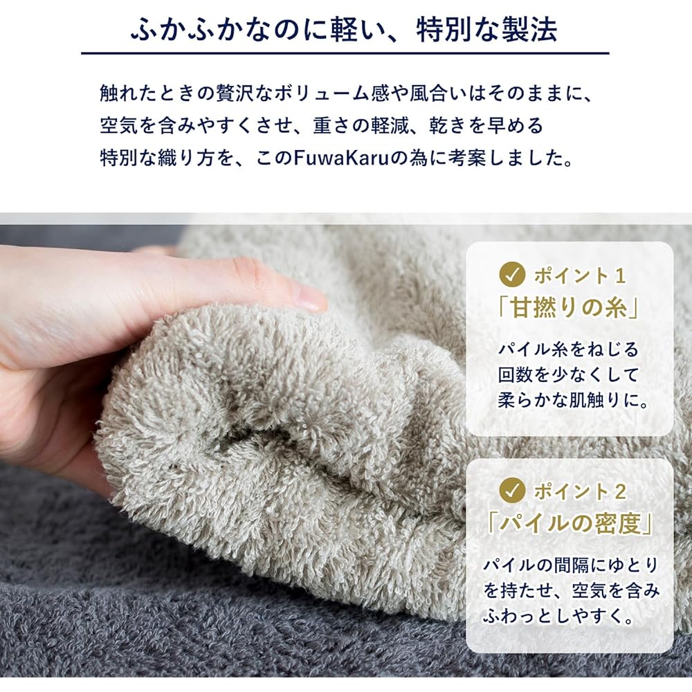 Tranparan Imabari Towel Bath Towel Set of 2 FuwaKaru Made in Japan Quick Dry Absorbent Lightweight Thick 100% Cotton (Off White)