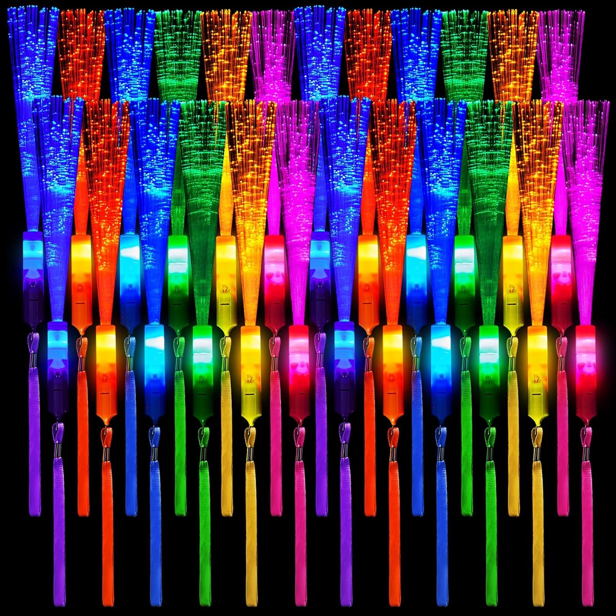 Fiber Optic Wands Glow Wands 60 Pack LED Light Up Wands Bulk with 3 Flashing Models with Batteries for Birthday Party Favors Wedding Halloween Christmas Concerts (Bright Colors)