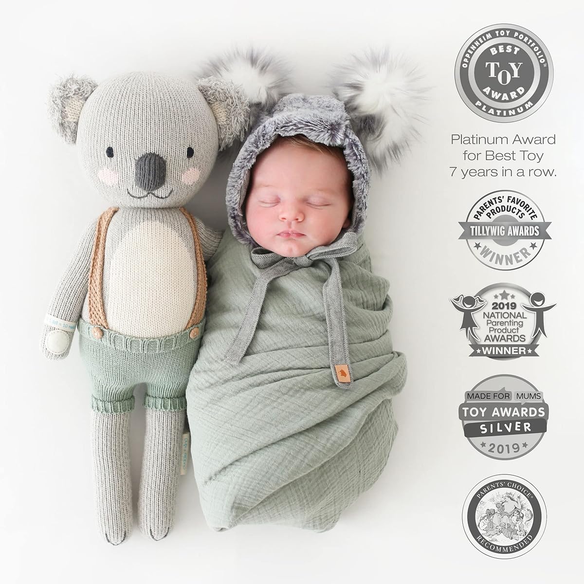 cuddle+kind Quinn The Koala Regular 20" Hand Crocheted Doll - 1 Doll = 10 Meals Fair Trade Heirloom Quality Handmade in Peru 100% Cotton Yarn