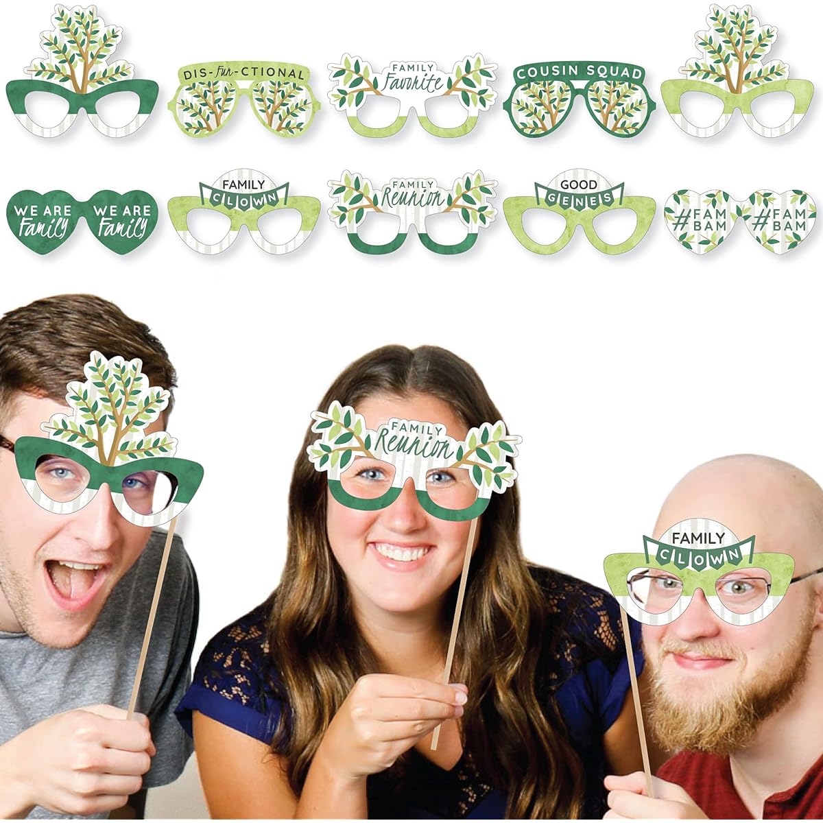 Big Dot of Happiness Family Tree Reunion Glasses Paper Card Stock Family Gather Party Photo Booth Prop Kit 10 Pieces