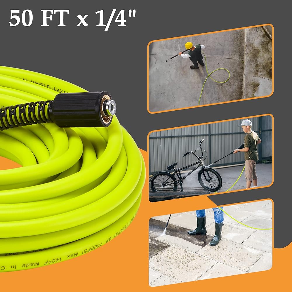 M MINGLE Pressure Washer Hose 50' x 1/4" - Replacement Power Wash Hose with Quick Connect Kit - High Pressure Hose M22 14mm Fittings - 3600PSI