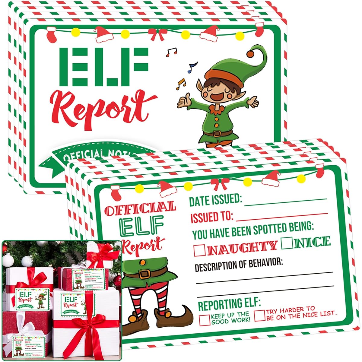 Official Elf Report North Pole Elf Christmas Cards 4 x 6 inches Elf Report Naughty and Wonderful Acts Christmas Note Cards Christmas Winter Holiday Kids Activity Stationery Set of 30