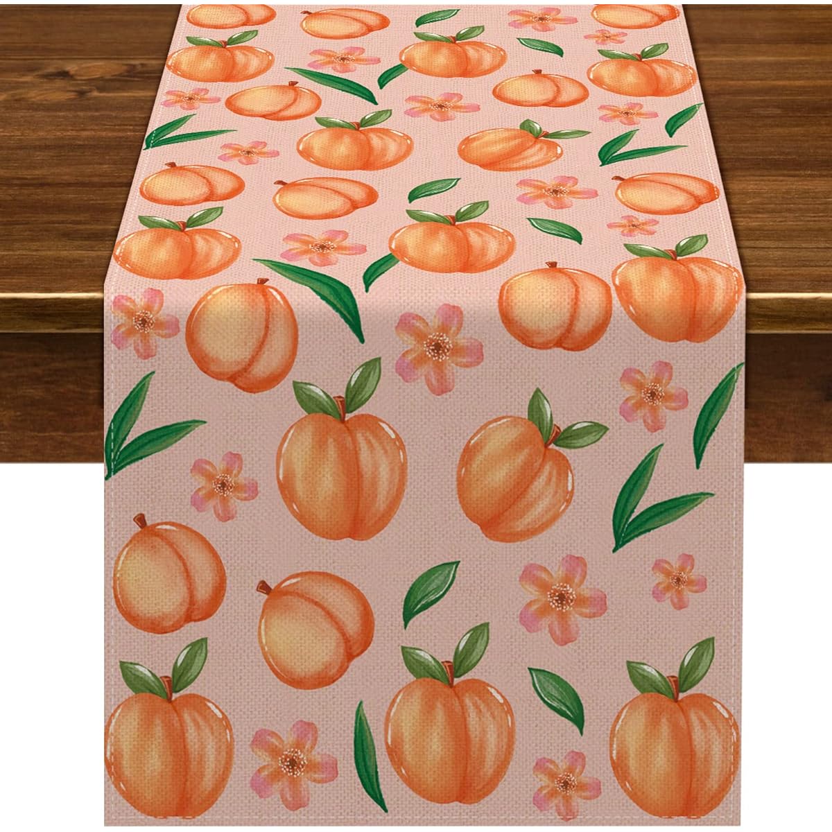 Linen Peach Table Runner Summer Peach Girl Birthday Party Decorations Home Dining Room Kitchen Table Decor (13" x 72")