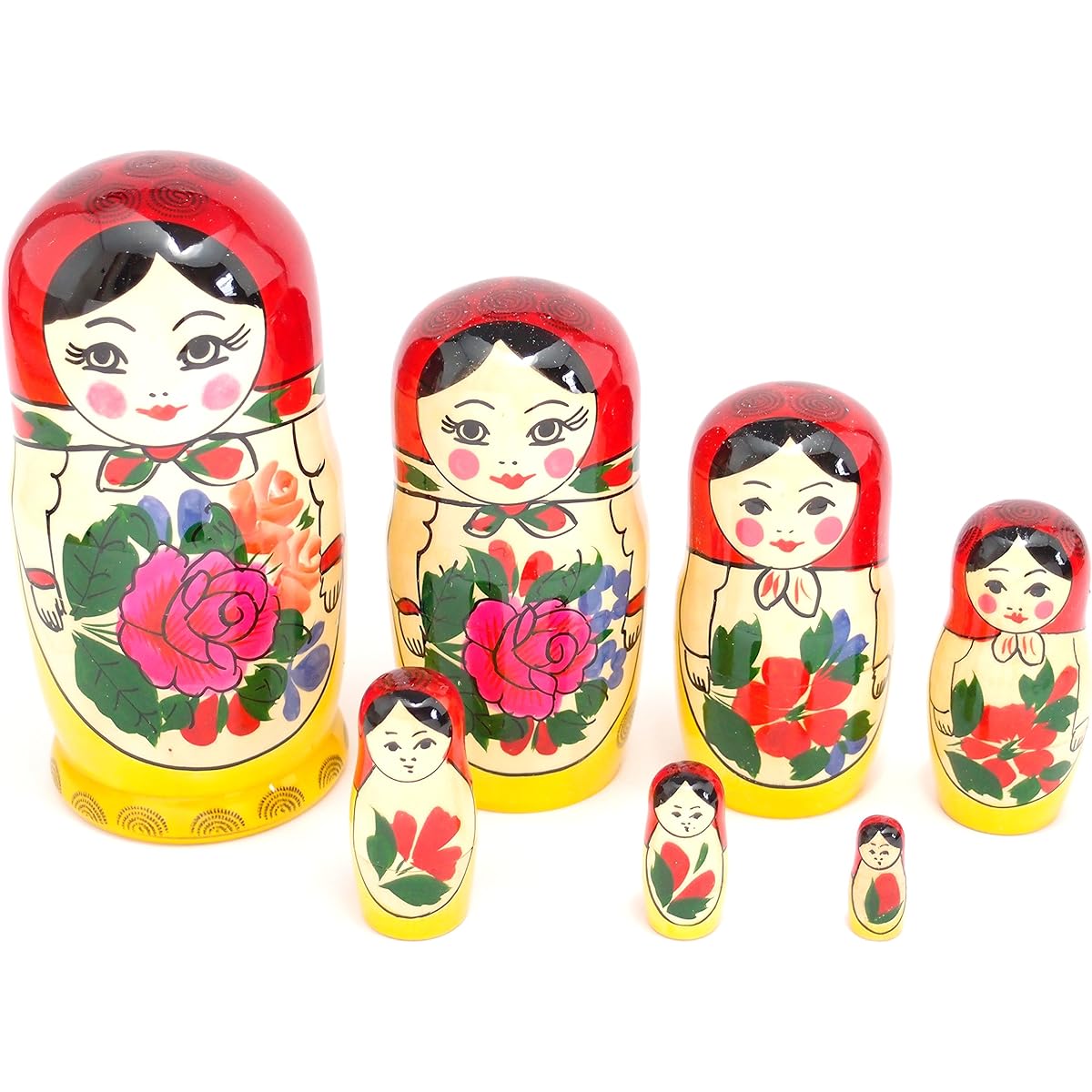 Semenov Matryoshka Set of 7 Traditional Red Patterns [Russian Goods]