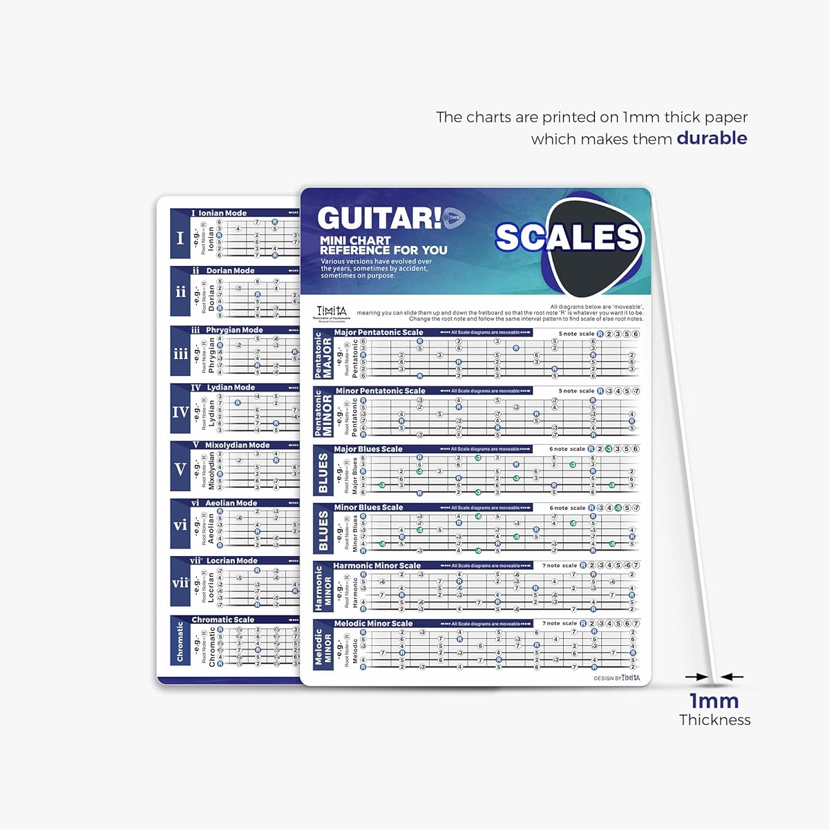 TiMitA Guitar Chord Chart Essential Chords | Scale | Triad | Circle of Fifths 8" x 11" Visual Chord Reference Guide Guitar Theory Cheat Sheet for Acoustic Electric Guitar