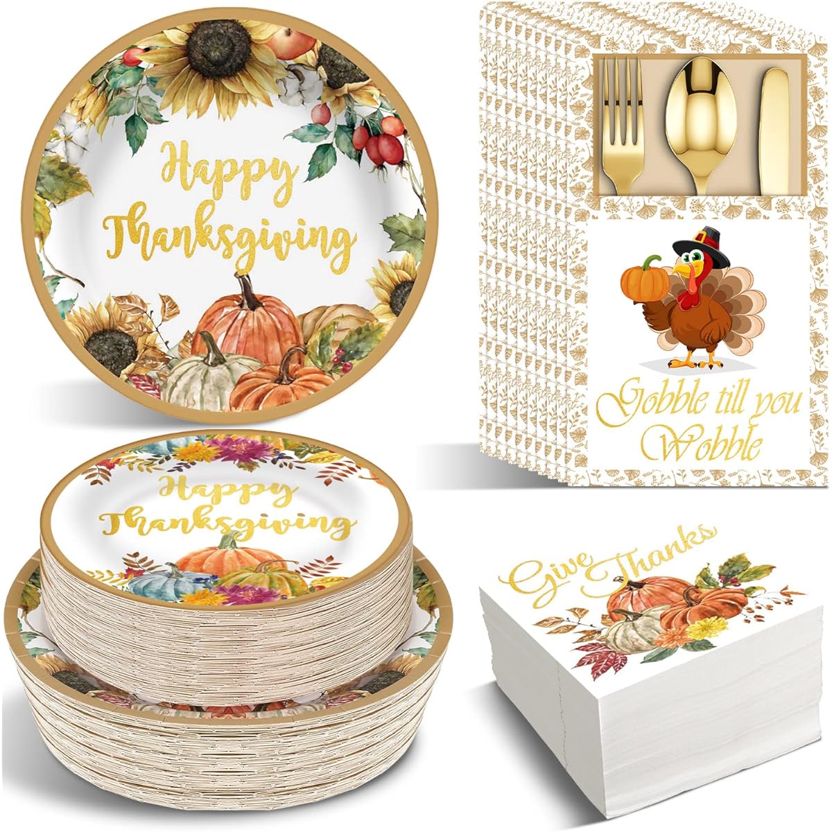 Thanksgiving Cutlery Holder Set Thanksgiving Napkins Table Decoration Set Thanksgiving Plate Thanksgiving Pumpkin Turkey Autumn Leaves Autumn Harvest Party Wedding Table Disposable Centerpiece Decoration
