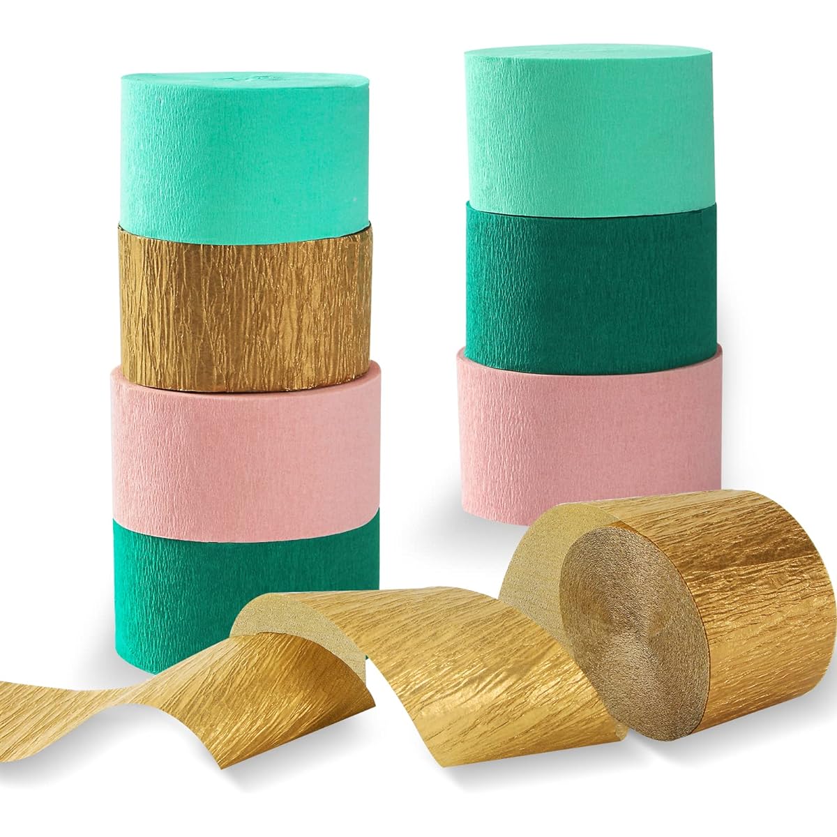 Sage Green Pink Gold Crepe Paper Streamers 8 Rolls Green Party Decorations Streamers Birthday Rustic Wedding Bridal Shower Bachelorette Engagement Paper Floral Valentine's Mother's Day Decor Pandura