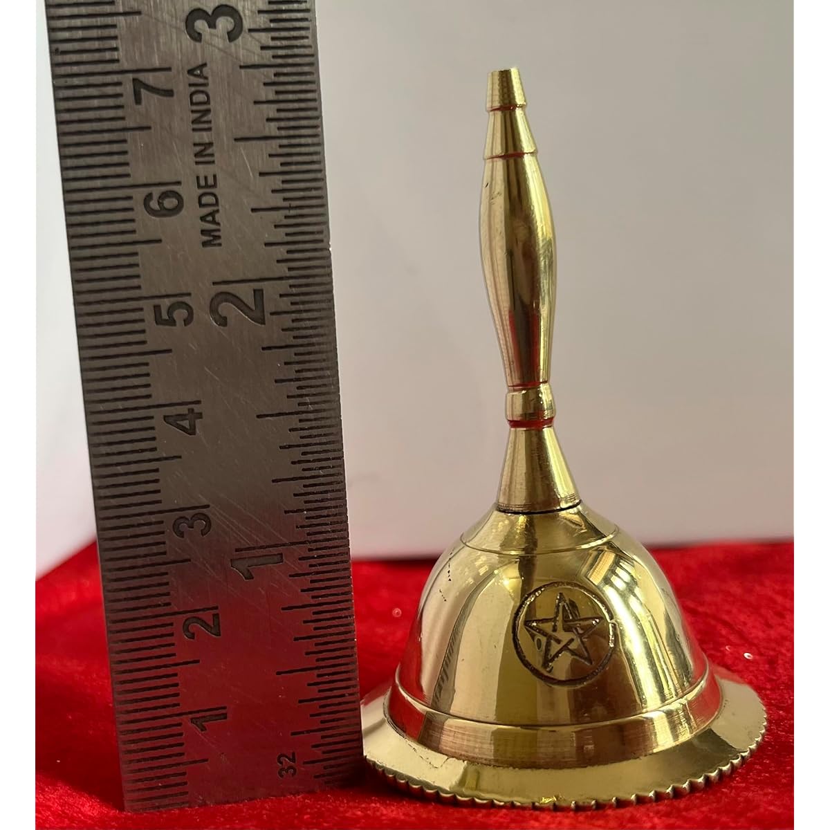 Indian Shipper Handbell Loud Brass Doorbell 3 Inch Altar with Pendulum (Pentagram Gold)
