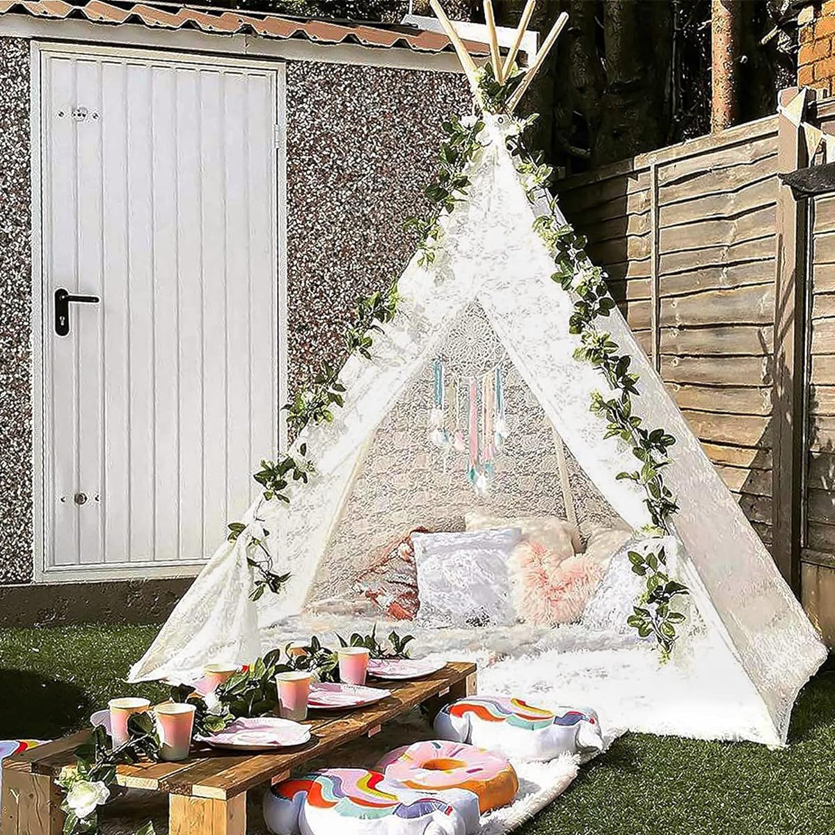 Avrsol Giant Teepee Tent for Adults Extra Large 85" Tall Luxury Lace - Teepee for Kids Adults Teepee Beach Tent Party Outdoor Wedding Teepee Tent Picnic Tent
