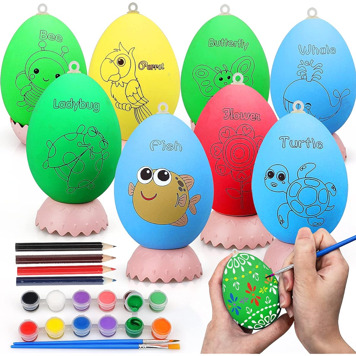 TOY Life DIY Easter Egg Decorating Kit, Easter Egg Painting Kit, 8 Paintable Easter Eggs & Painting Supplies, Easter Crafts, Kids Party Favors, Easter Gifts, Creative Activities, Egg Hunt