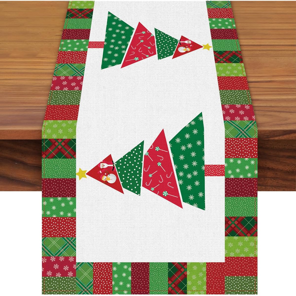 Christmas Table Runner 72 x 13 Inch Decorative Green Linen Christmas Tree Pattern Table Cover for Winter Christmas Theme Party Seasonal Holiday Table Decor for Indoor Kitchen Dining Fireplace Mantel