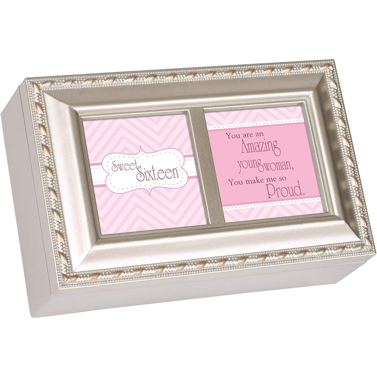 Cottage Garden Sweet Sixteen Champagne Silver Petite Music Box / Jewellery Box Plays Light Up My Life