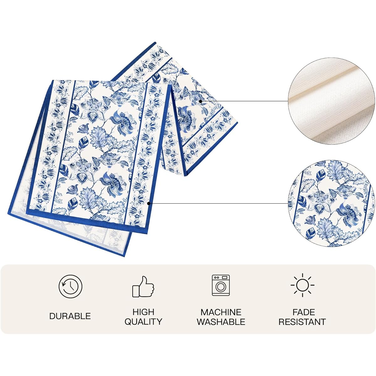 WRAPAHOLIC Blue Floral Table Runner - 13 x 72 Inch - Seasonal Spring Summer Farmhouse Burlap Indoor Kitchen Anniversary Wedding Dining Table Decorations for Home Parties