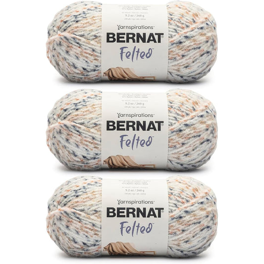 Bernat Felt Ecru Fleck Yarn - 3 Pack of 9.2oz/260g - Blended Fiber - #6 Super Bulky - 249 Yards - Knitting Crochet & Crafts