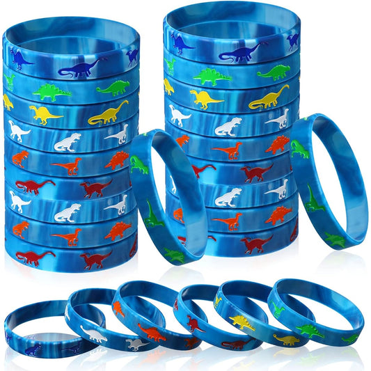 30 Pack Dinosaur Silicone Wristbands, Dinosaur Wristbands Bracelets Dinosaur Party Favors Bracelets Gift Bags Jungle Jurassic Dinosaur Theme Birthday Party Supplies Blue