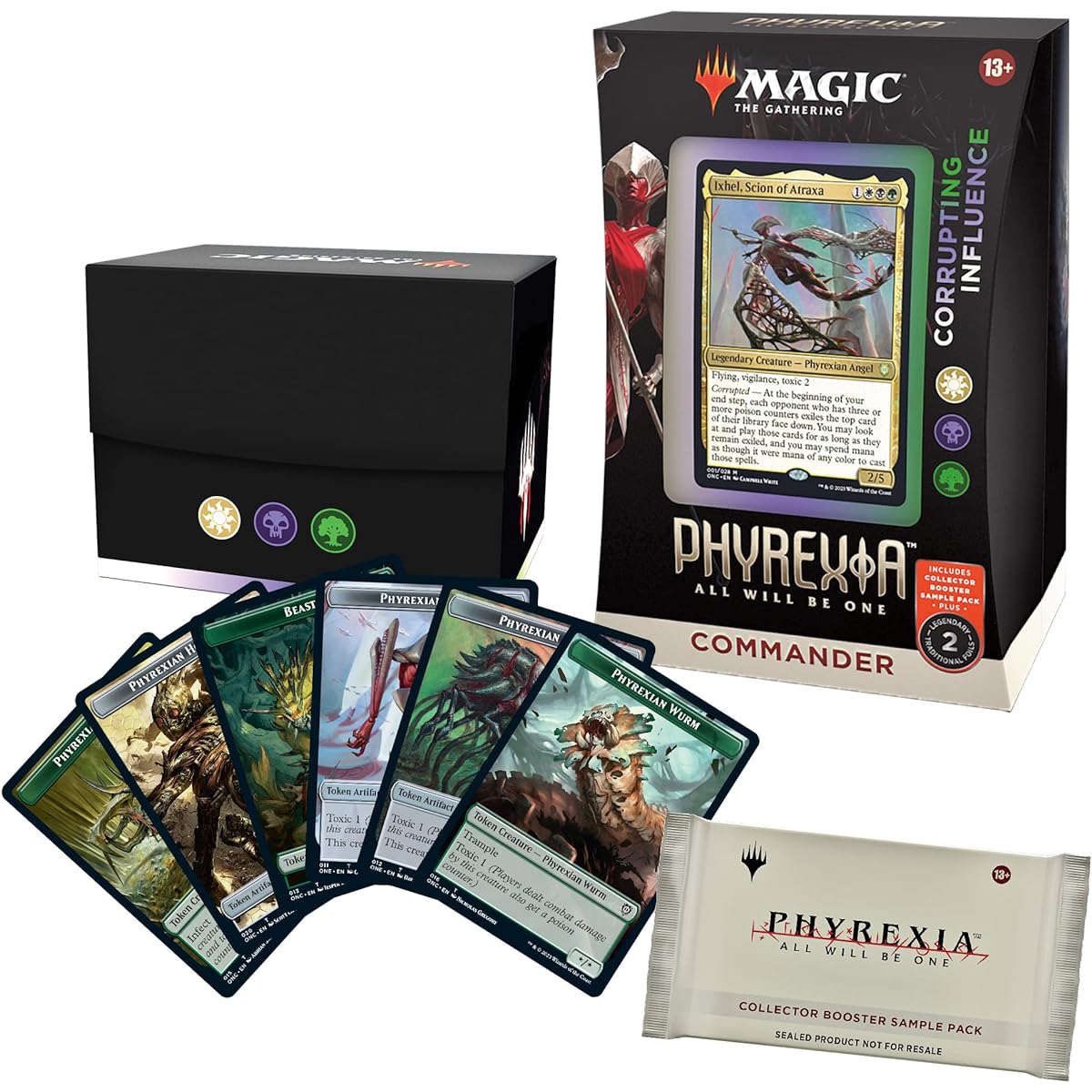 Magic: The Gathering Phyrexia: All Will Be One Commander Deck Corrupting Influence + Collector Booster Sample Pack