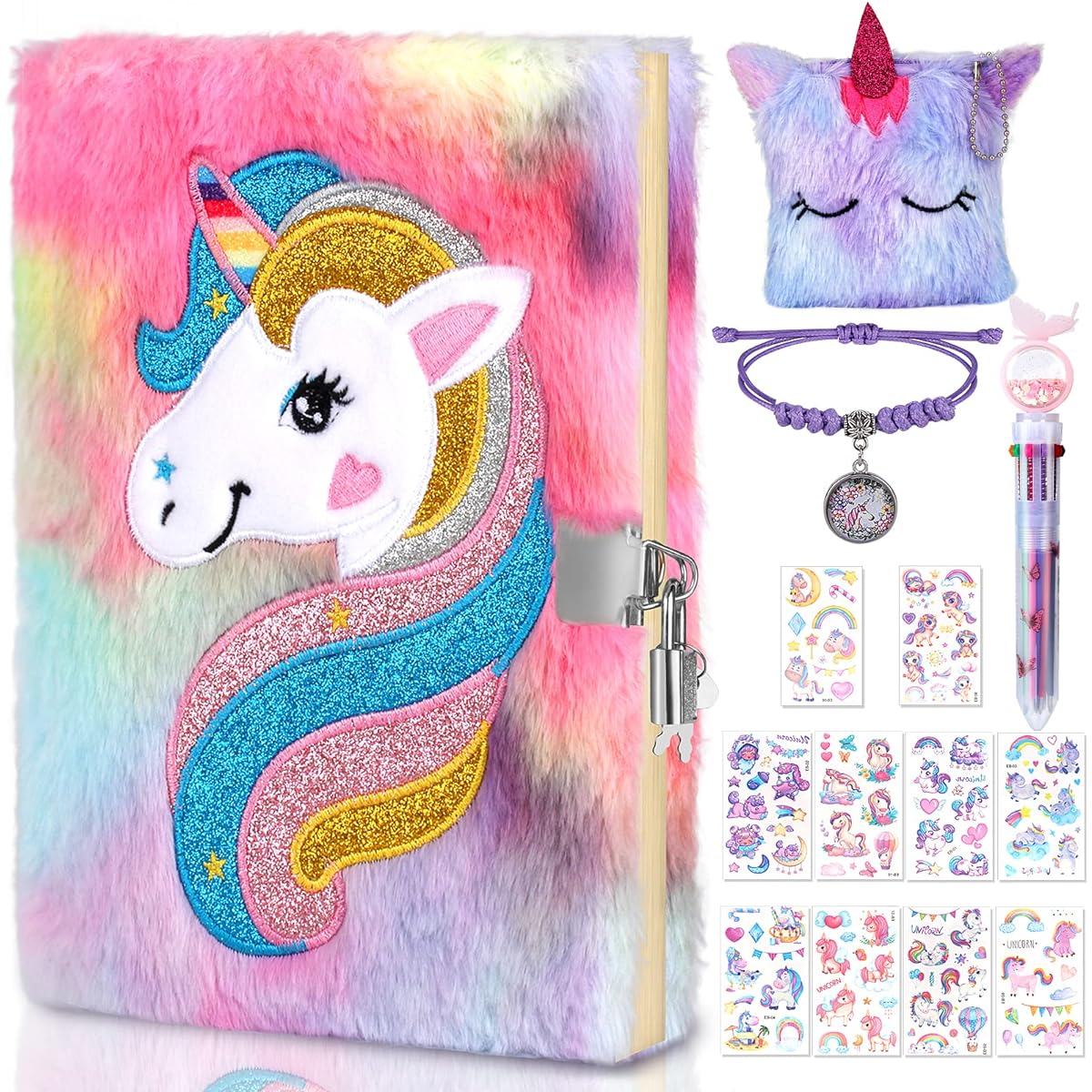 jxzdle Unicorn Diary with Lock and Key 5 Pack Sequin Plush Unicorn Notebook Journal Diary for Girls 8-12 Years Birthday Gift Christmas Gift