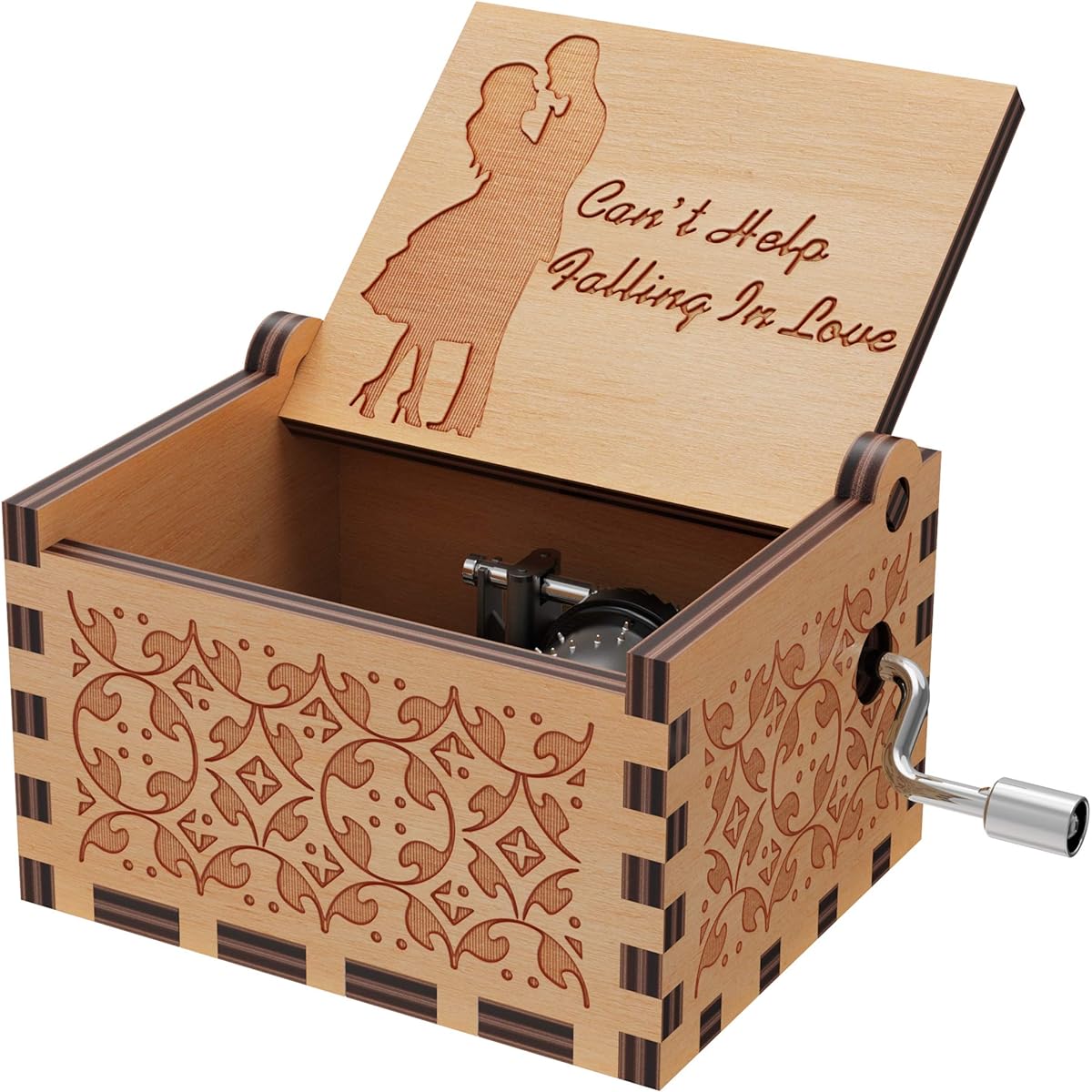 Huntmic Can't Help Falling in Love Wooden Music Box, Antique Carved Music Box Case Birthday Gift Kids Toy Hand Operated (Black)