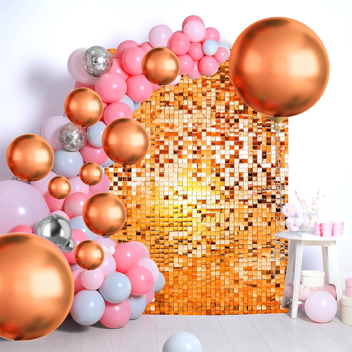 PERLAW Sparkle Wall Backdrop, 24 12" x 12" Sequin Panels Orange Graduation Birthday Party Supplies