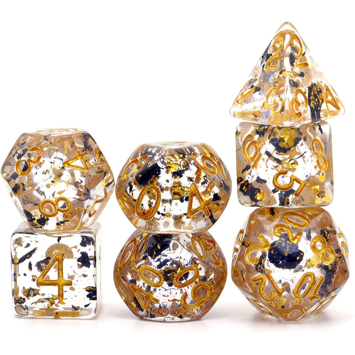 Haxtec 2 Tone Black Gold Foil DND Dice Set Polyhedral RPG Resin Dice Dark Lord