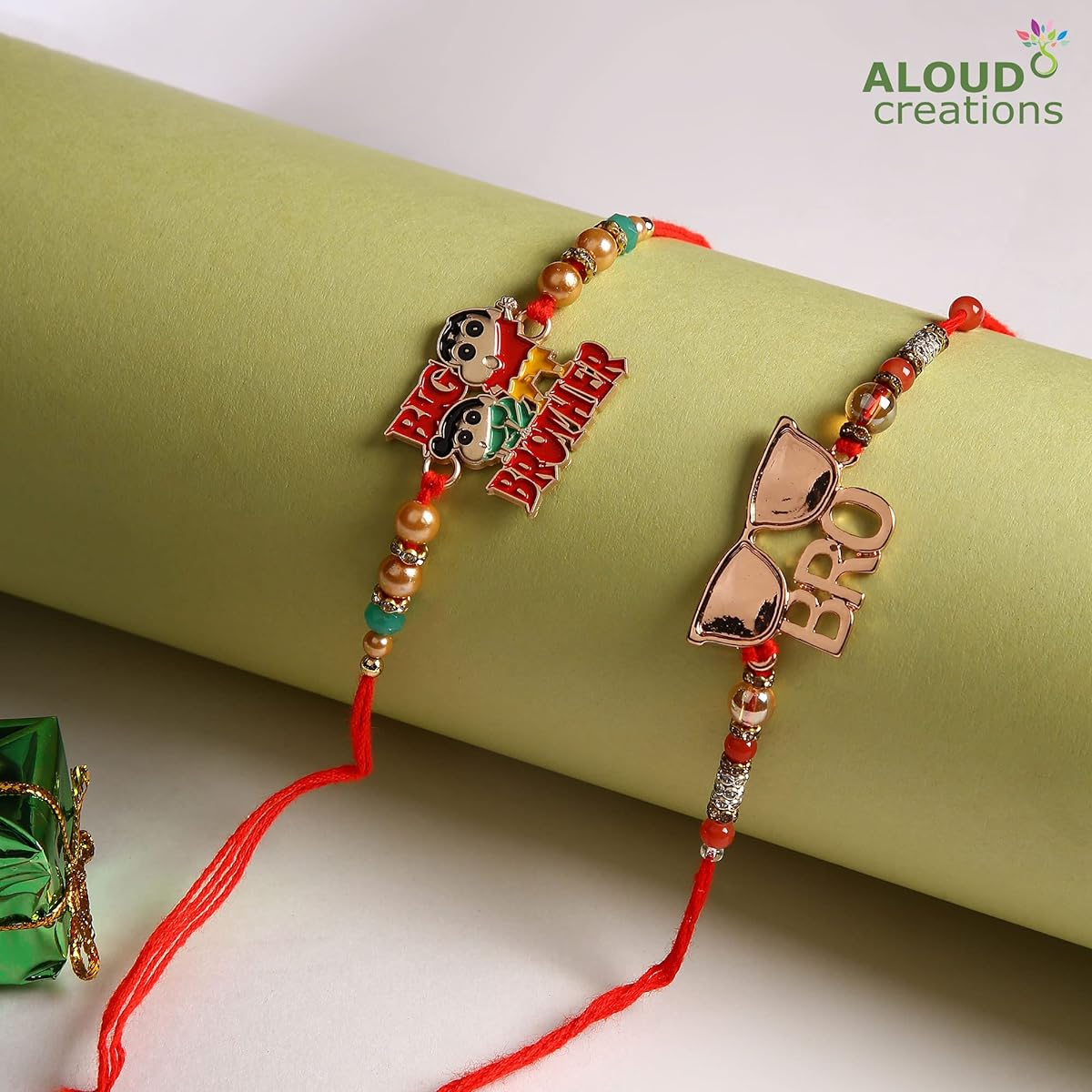 ALOUD CREATIONS Stylish Rakhi Combo | Roli Chawal and Raksha Bandhan Greeting Cards for Men | Set of 4, Alloy Steel, Simulated Diamonds, Pack of 4, Alloy Steel, Simulated Diamonds