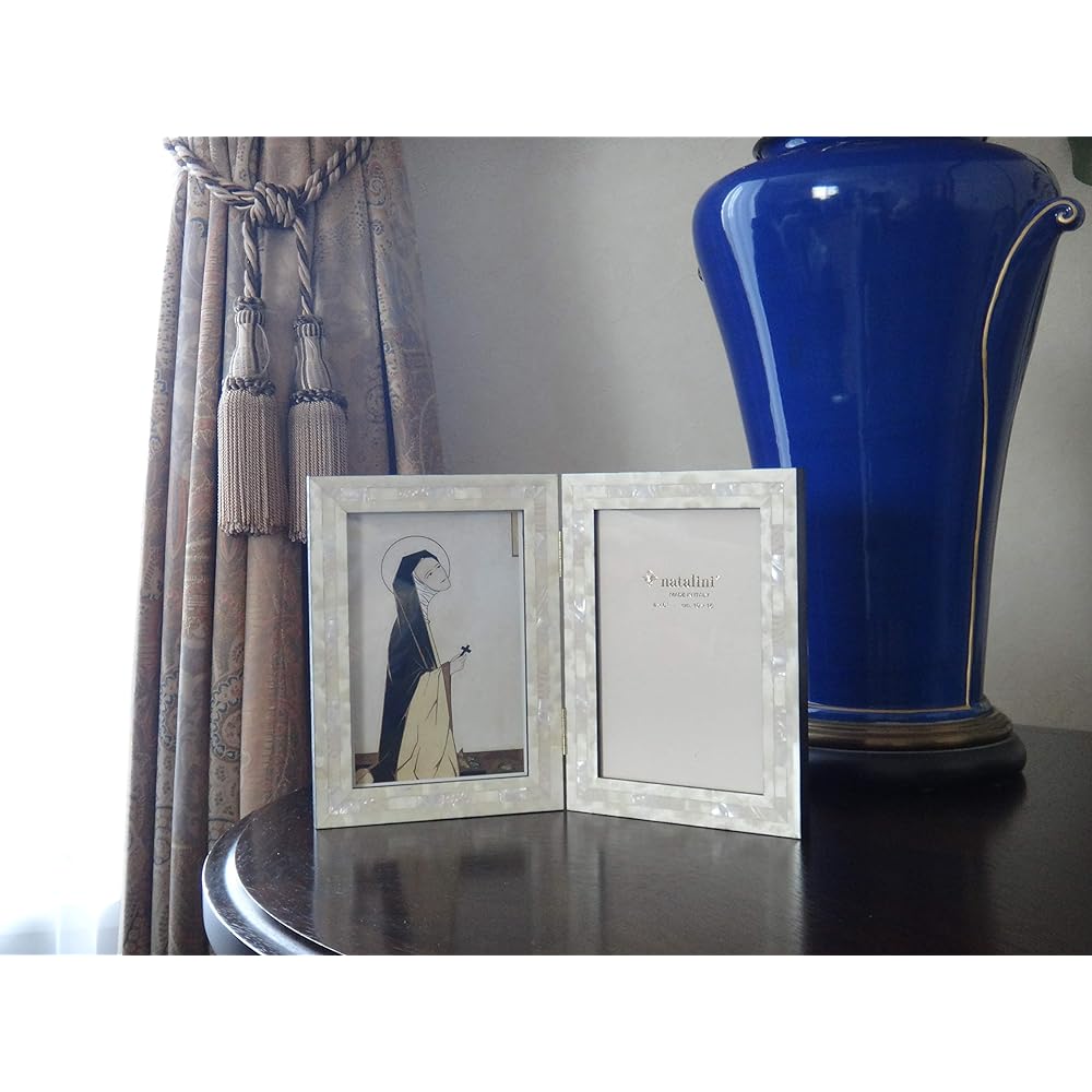natalini Photo Frame Shell Wooden Photo Frame 2 Sides Made in Italy 10 x 15cm Postcard Size x 2 Folding Q-H-20 White Small