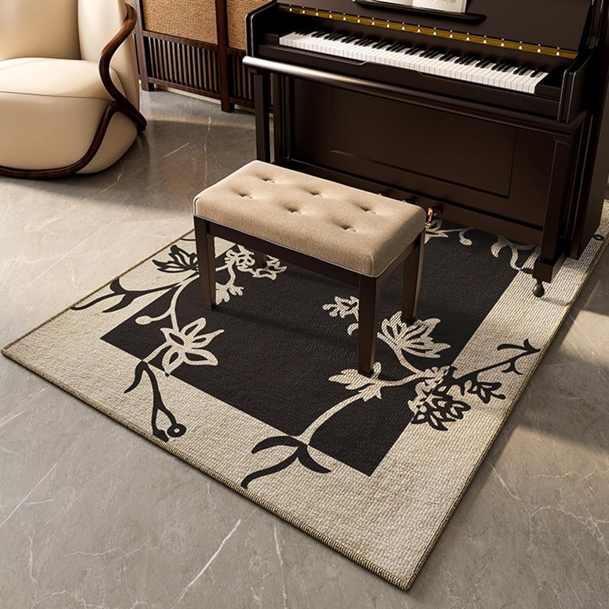 Piano mat, floral pattern, 1cm thick, soundproof floor mat, desk carpet, piano soundproof carpet, sofa seat mat, all season floor mat, non-slip, washable, anti-mite, vibration absorbing, Chinese style, pastoral, for school, desk, hallway