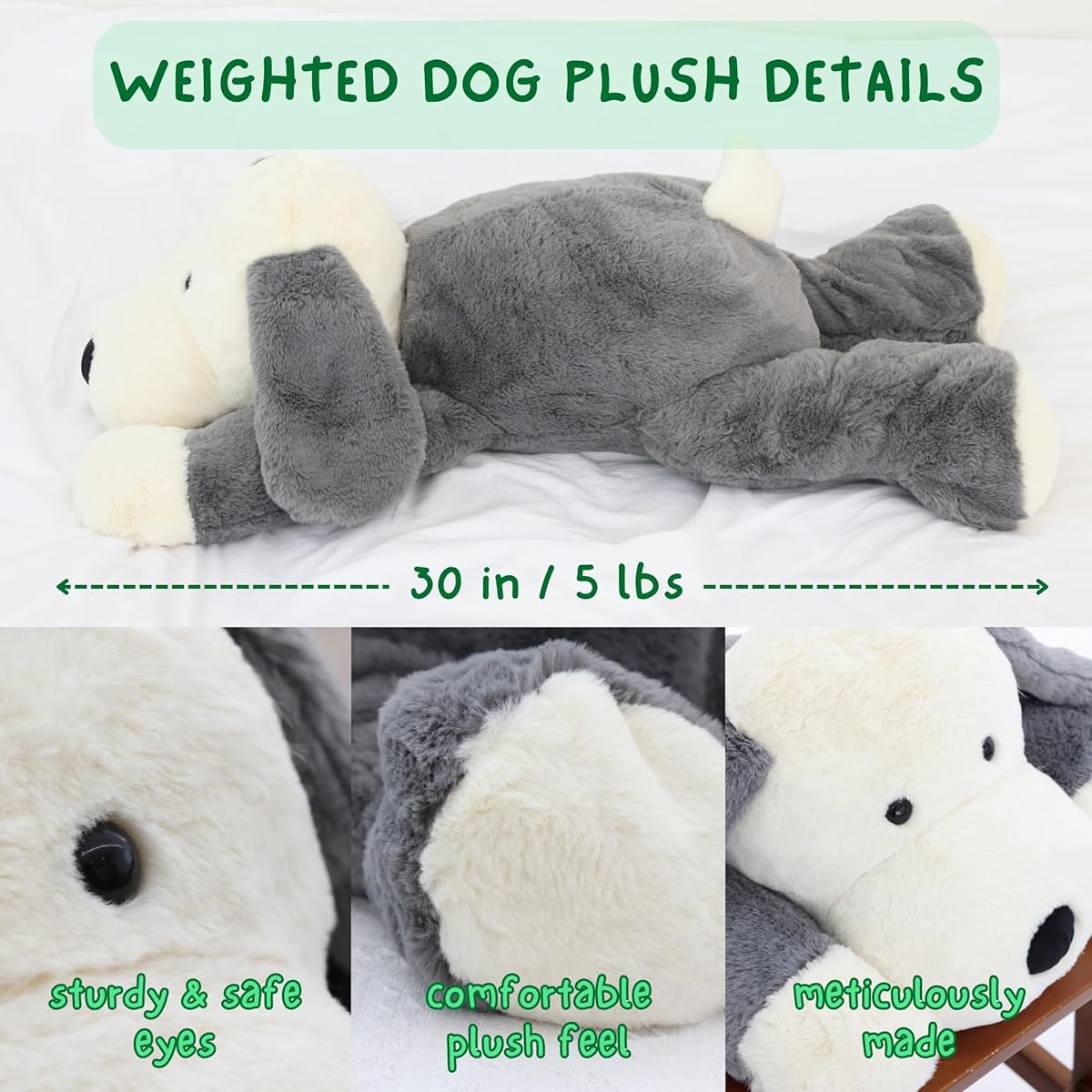 CUTIBLY Large Weighted Plush Toy (30") - Cute Stuffed Dog 5 lbs Toy for Ages 3+