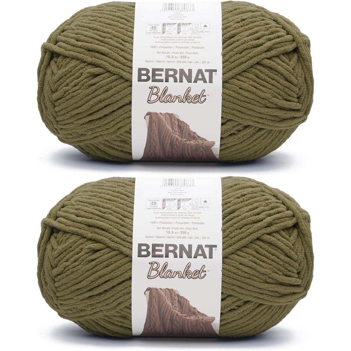 Bernat Blanket Olive Yarn - 2 Pack of 300g/10.5oz - Polyester - 6 Super Bulky - 220 Yards - Knitting/Crochet