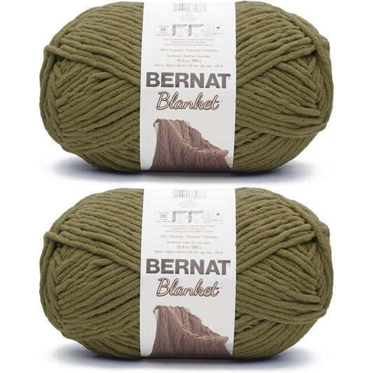 Bernat Blanket Olive Yarn - 2 Pack of 300g/10.5oz - Polyester - 6 Super Bulky - 220 Yards - Knitting/Crochet