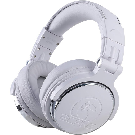 2CANZ Pro Matte White Over-Ear Professional Wired DJ Headphones - Closed Back Plush Ear Cushions Adjustable Ear Pads Foldable Joint Listening