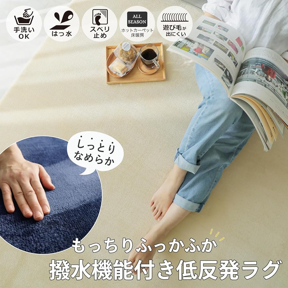 Glam Style Carpet Rug Washable Memory Foam Water Repellent 3 Tatami Mats 190x240cm Super Moot Plus Hot Milk Ivory