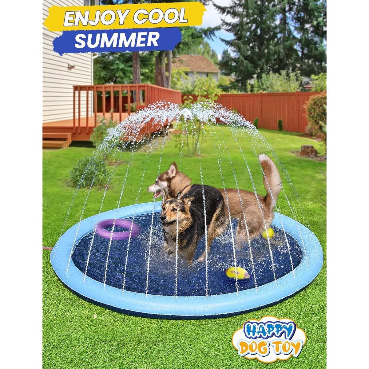 Splash Pad for Dogs, Non-Slip Splash Pad, Sprinkler for Kids, Baby Shallow Pool, Pet Outdoor Water Play Toys, Wading, Pool Mat, Easy to Use/Clean (97 Inch)