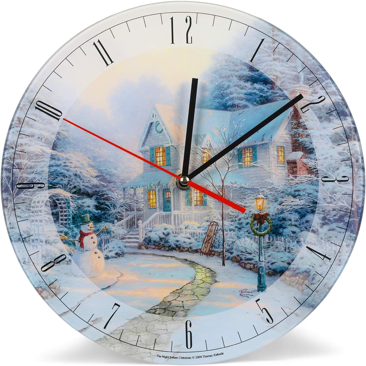 Mark Feldstein & Associates Night Before Thomas Kinkade Winter White 12 Inch Glass Holiday Round Wall Clock