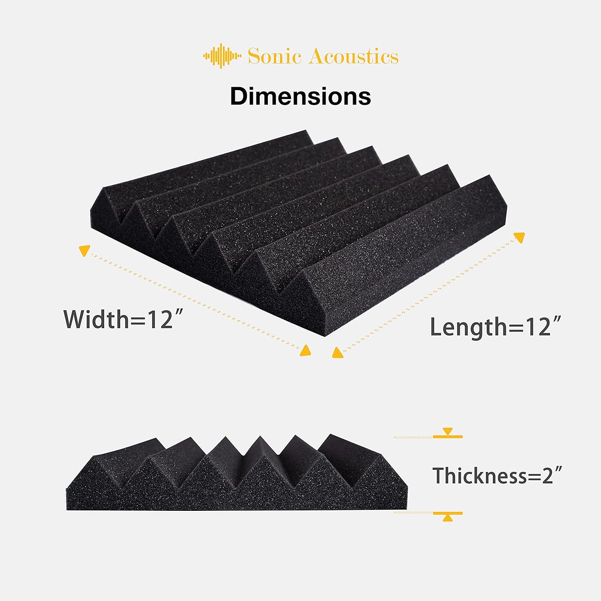Acoustic Foam Panels 2" x 12" x 12" Acoustic Foam Panels Studio Wedge Tiles Sound Panels Wedge Soundproof Acoustic Insulation Set of 24 Black