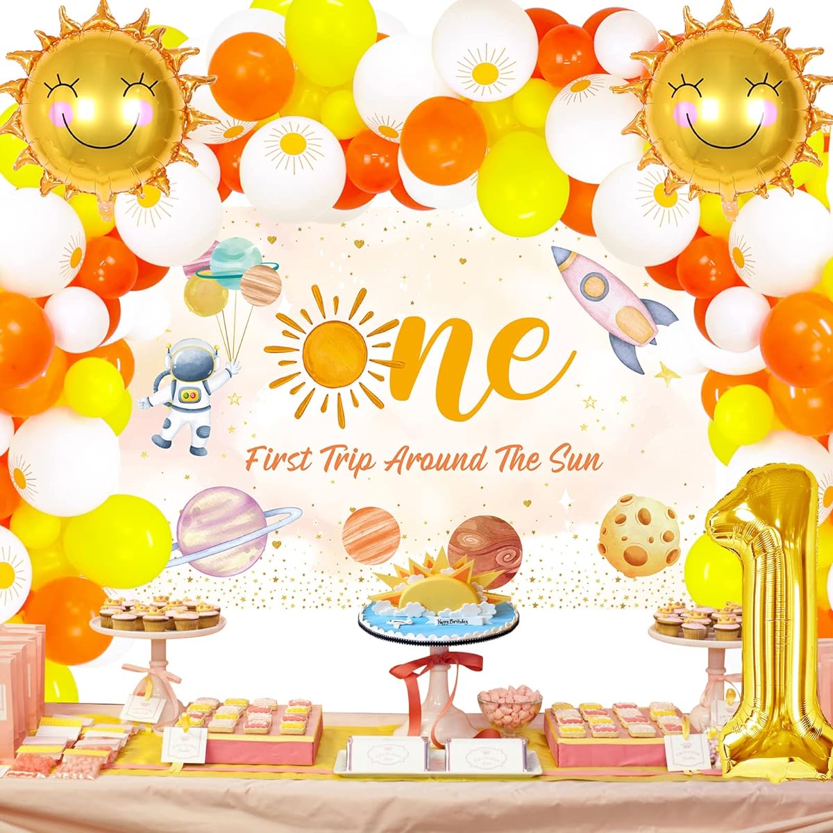 First Trip Around The Sun Birthday Decoration Boho Sun First Birthday Decoration First Trip Around Space on Sun Background Sun Balloons Sunshine Birthday Decoration Girls Boys