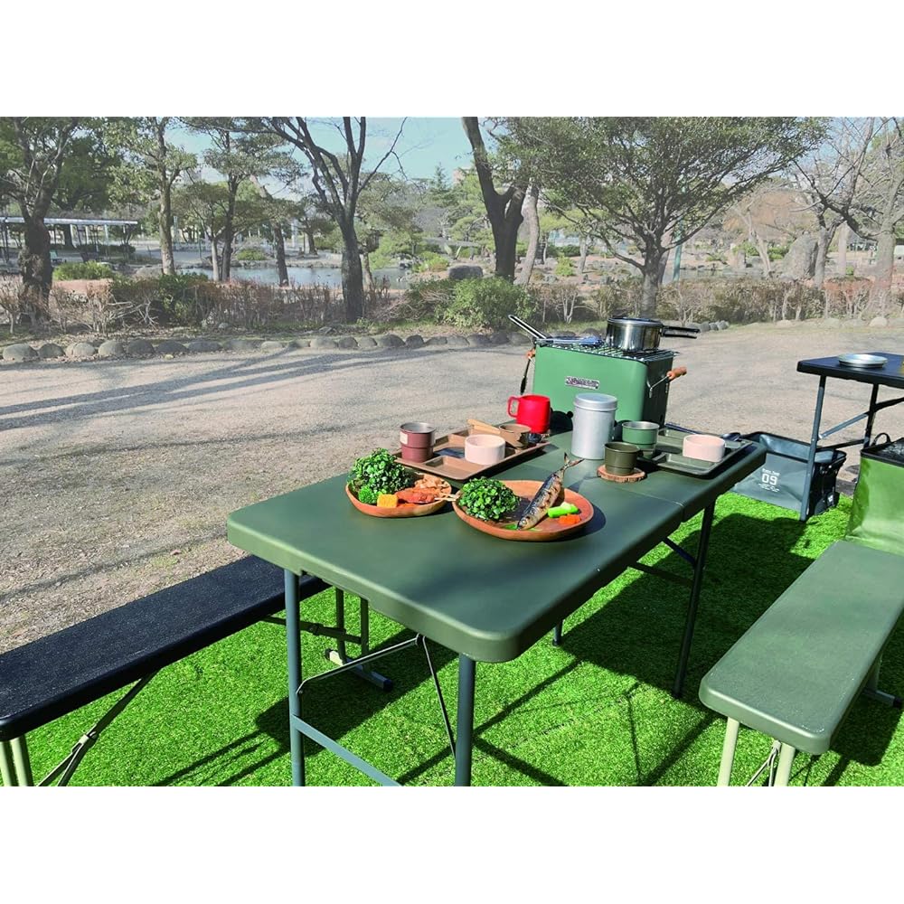 SLOWER Folding Table Desk Camping Outdoor Indoor Portable Lightweight All Weather Type Olive (122 x 60cm x Height 74cm For 2-4 People) FOLDING TABLE Foster SLW212 Desk Table