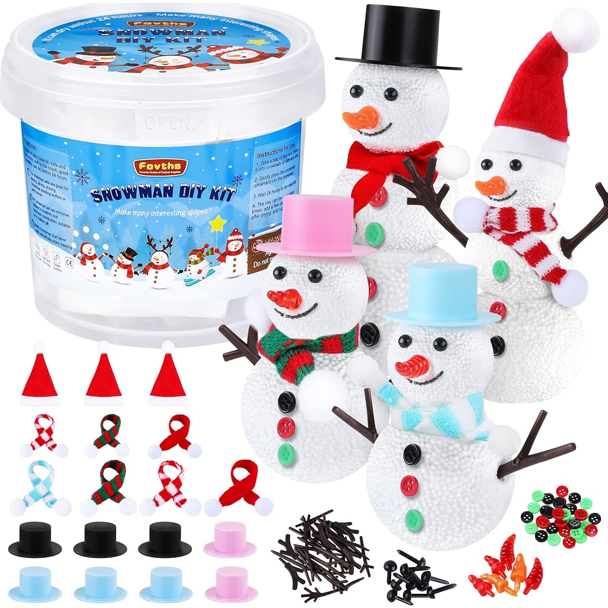 Fovths Christmas Snowman DIY Craft Kit Foam Putty Snowman DIY Decoration Set Assembled Snowman Toy Snowman Building Kit Christmas Home Party School Supplies