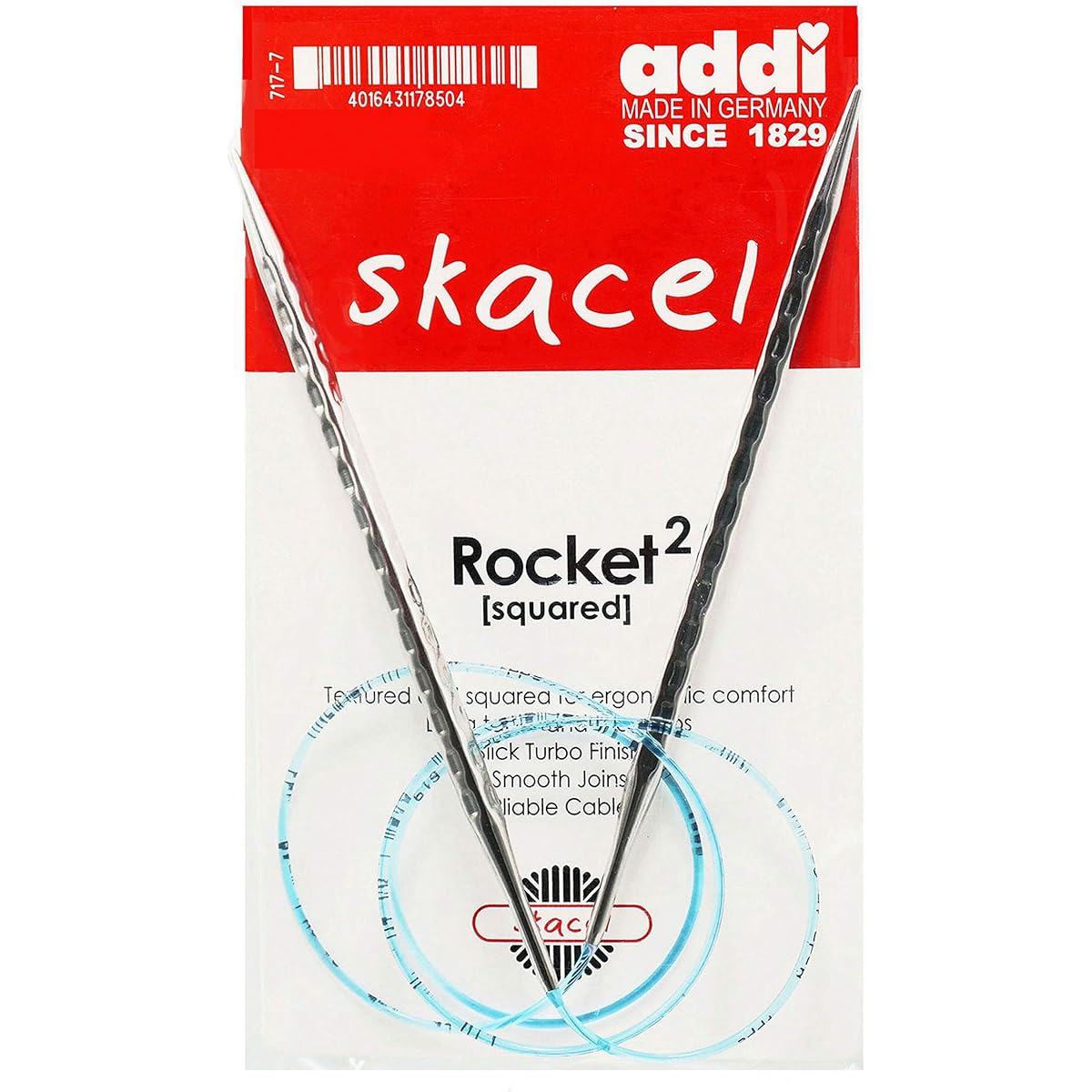 addi Knitting Needles Round Rocket 2-Point Turbo Blue Cord 20" (50cm) Bundle with 10 Artsiga Crafts Stitch Markers Size-US-03-(3.25mm) AD-AB-717-20-03