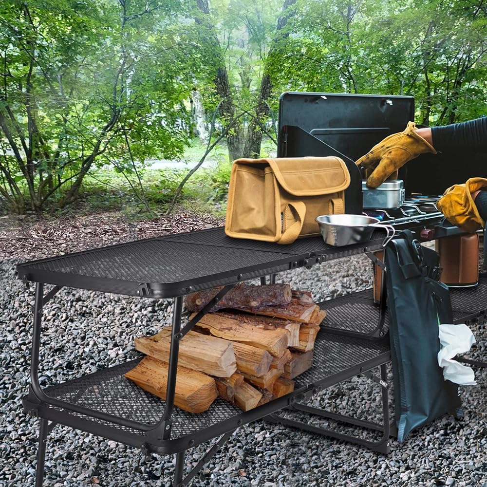 KAMUI Field Ground Rack Mesh Table Lightweight Foldable Compact Stackable Perfect for Camping Outdoor Picnic Field etc.
