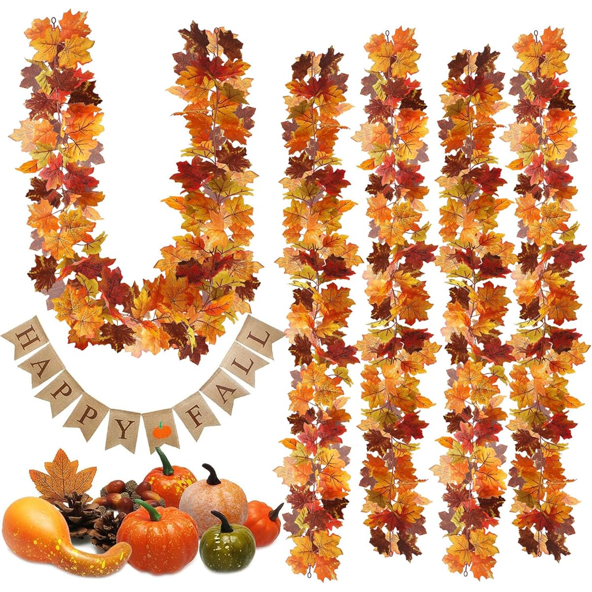 Upgraded Fall Maple Leaf Garland 5.9ft Artificial Maple Leaf Fall Garland Hanging Fall Vines Table Decoration Thanksgiving Garland Front Door Decoration Fall Decor