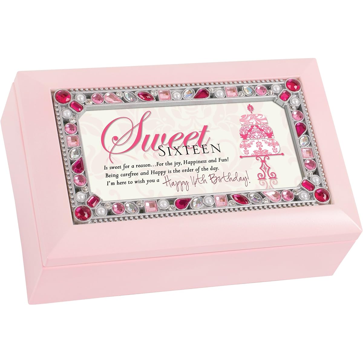 Sweet 16 Jewelled Pink Jewellery Music Box - Plays Tune You Light Up My Life