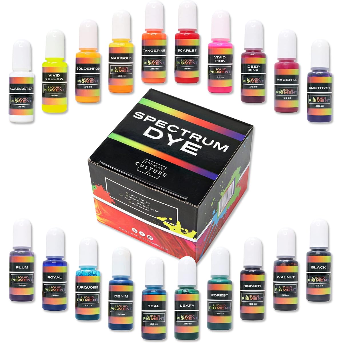 Counter Culture DIY High Concentration Spectrum Water-Based Dye Resin Pigment 20 Each 3 fl oz Alcohol Free Odorless Non-Toxic