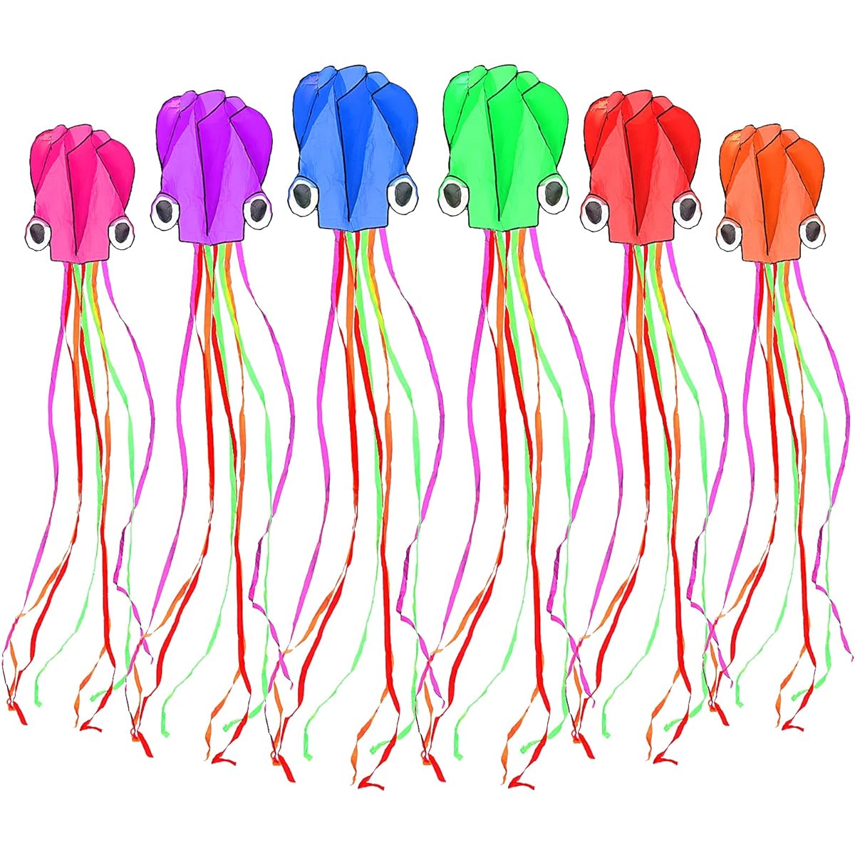 Skylety Octopus Kites 6 Pieces Easy Flyer Kites with Long Tail 100m Flying Line Playing with Kids on the Beach Park Outdoor Games Activities