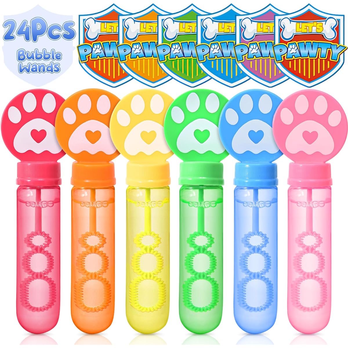 Winrayk 24 Paw Print Bubble Wands for Kids, Bubble Party Favors, Mini Bubbles Bulk Valentine's Day Easter Goodie Bag Stuffers Christmas Birthday Gifts Toys Dog Party Favors Supplies (24 Gift Cards Included)